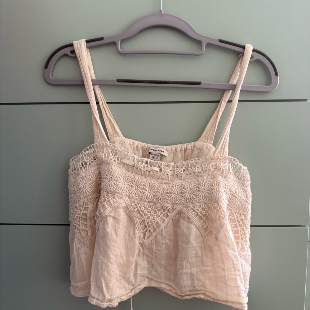 American Eagle Outfitters Cream Crochet Lace Cropped Camisole